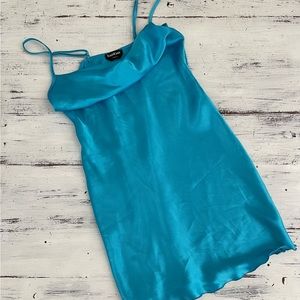 bright blue bebe slip dress